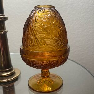 Vintage Indiana Glass Tiara Amber Fairy Lamp